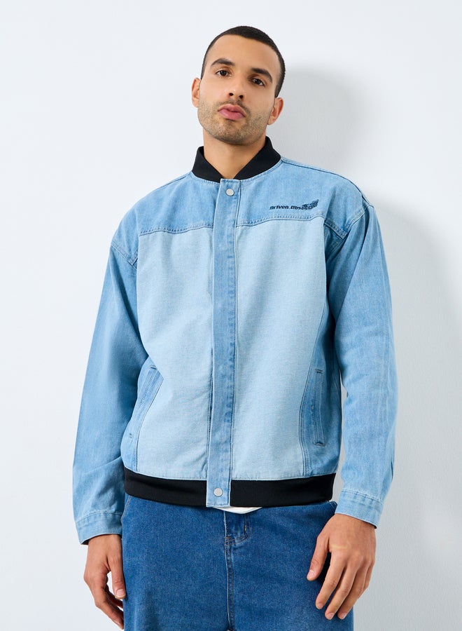 Styli Denim Embroidered Panel Detail Jacket - Image 2