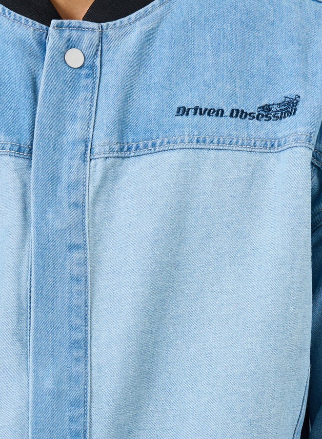 Styli Denim Embroidered Panel Detail Jacket - Image 4