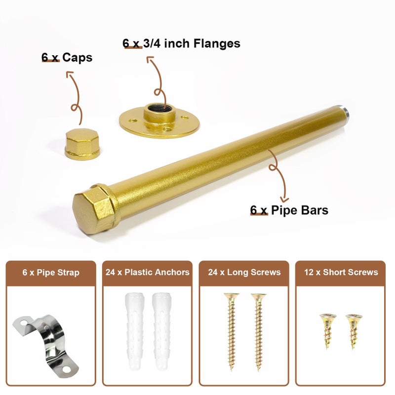 Pintuson 6 Pcs Industrial Pipe Clothes Bar 12 Inch - Wall Mount Clothing Rack - Face Out Closet Rods for Hanging Clothes Commercial Retail Boutique Laundry Shirt Display - Golden - Image 3