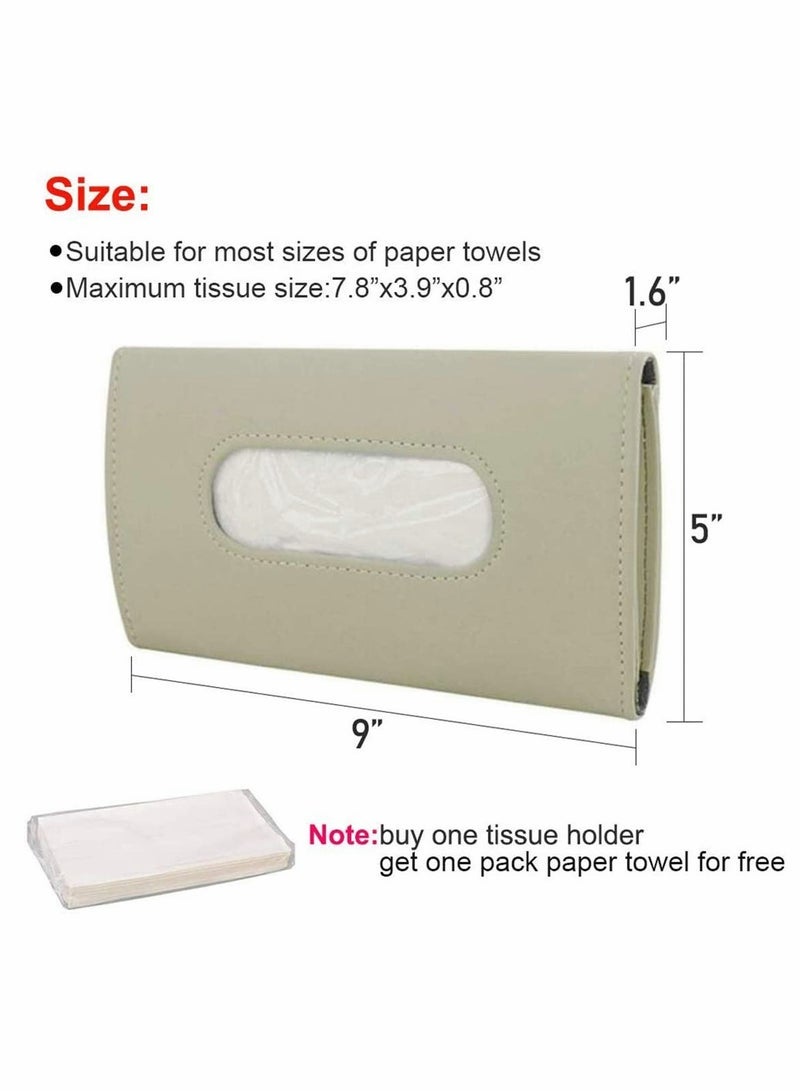 Car Sun Visor Tissue Holder, Beige PU Leather Tissue Dispenser for Easy Access in Your Vehicle, Convenient Hanging Case for Door or Back Seat Pocket, Ideal Interior Accessory for Wipes - Image 4