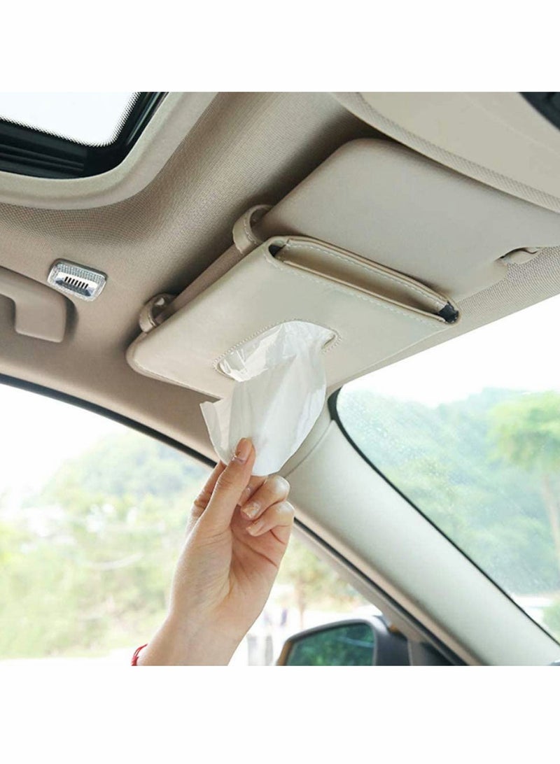 Car Sun Visor Tissue Holder, Beige PU Leather Tissue Dispenser for Easy Access in Your Vehicle, Convenient Hanging Case for Door or Back Seat Pocket, Ideal Interior Accessory for Wipes - Image 1