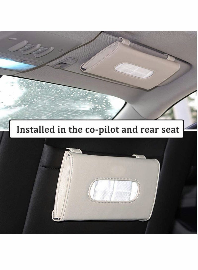 Car Sun Visor Tissue Holder, Beige PU Leather Tissue Dispenser for Easy Access in Your Vehicle, Convenient Hanging Case for Door or Back Seat Pocket, Ideal Interior Accessory for Wipes - Image 3
