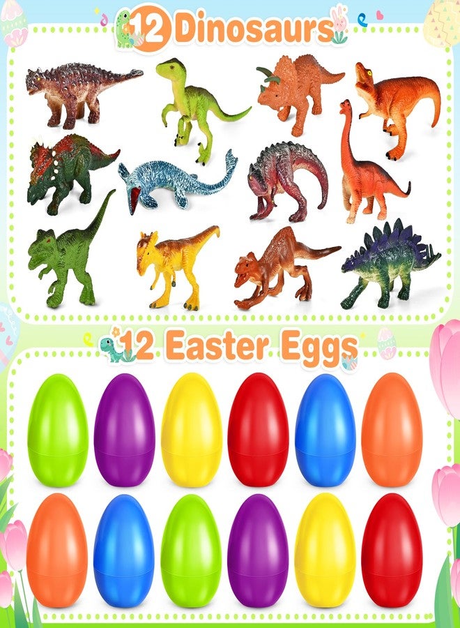 OCHIDO 12 Pack Easter Eggs Filled with Dinosaur Toy, Easter Basket Stuffers for Kids, Easter Basket Essentials, Easter Party Favors for Easter Egg Hunt Game, Classroom Rewards - Image 2