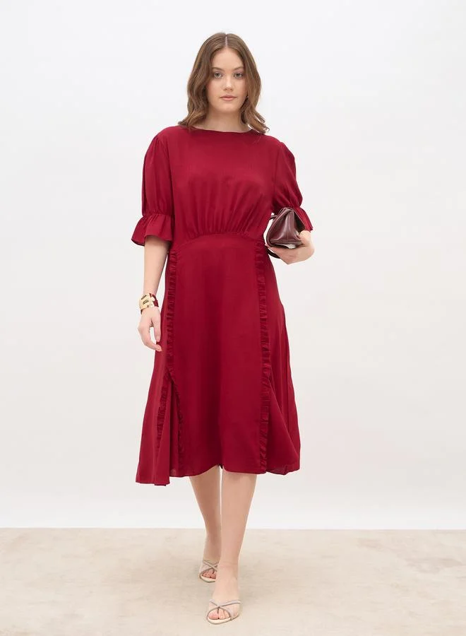 Styli Women Burgundy A-Line Midi Dress