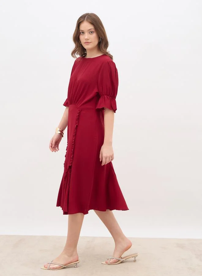 Styli  Women Burgundy A-Line Midi Dress for Women | Best Price UAE