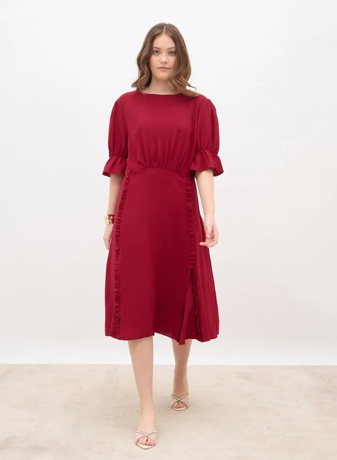 Styli Women Burgundy A-Line Midi Dress