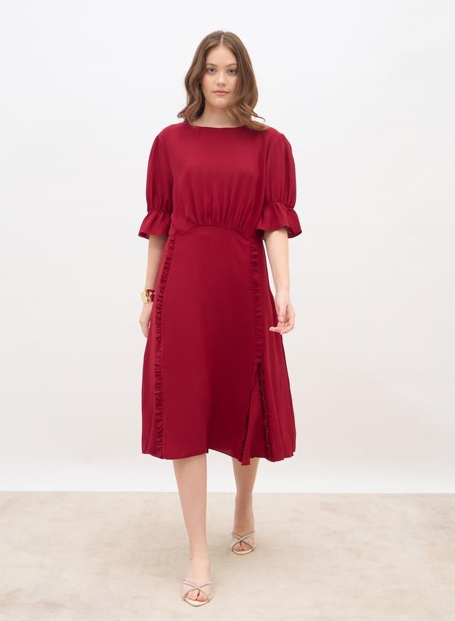 Styli Women Burgundy A-Line Midi Dress - Image 2