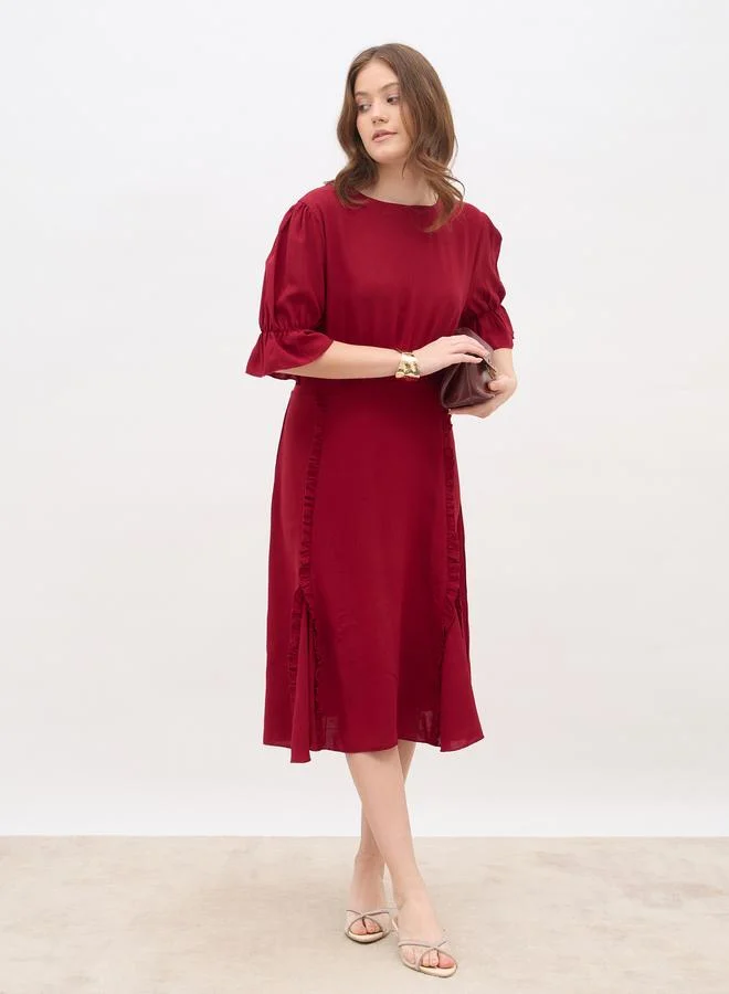 Styli  Women Burgundy A-Line Midi Dress for Women | Best Price UAE