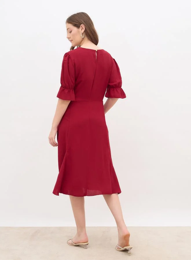 Styli  Women Burgundy A-Line Midi Dress for Women | Best Price UAE
