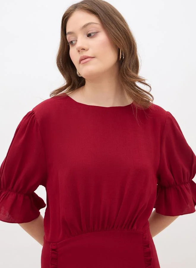 Styli  Women Burgundy A-Line Midi Dress for Women | Best Price UAE