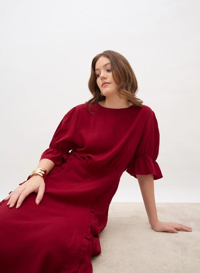 Styli  Women Burgundy A-Line Midi Dress for Women | Best Price UAE