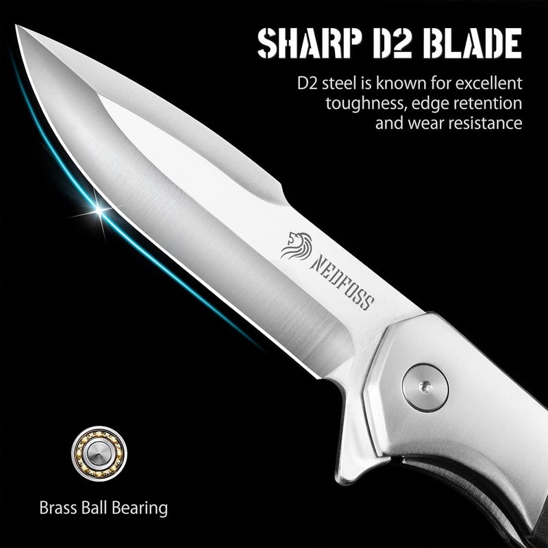 NedFoss BEAST Pocket Knife for Men, 4 inch D2 Steel Blade Folding Knife with Clip, G10 Handle, Safety Liner Lock, Heavy Duty Tactical Knife for Hiking Camping Gifts for Men Women - Image 2