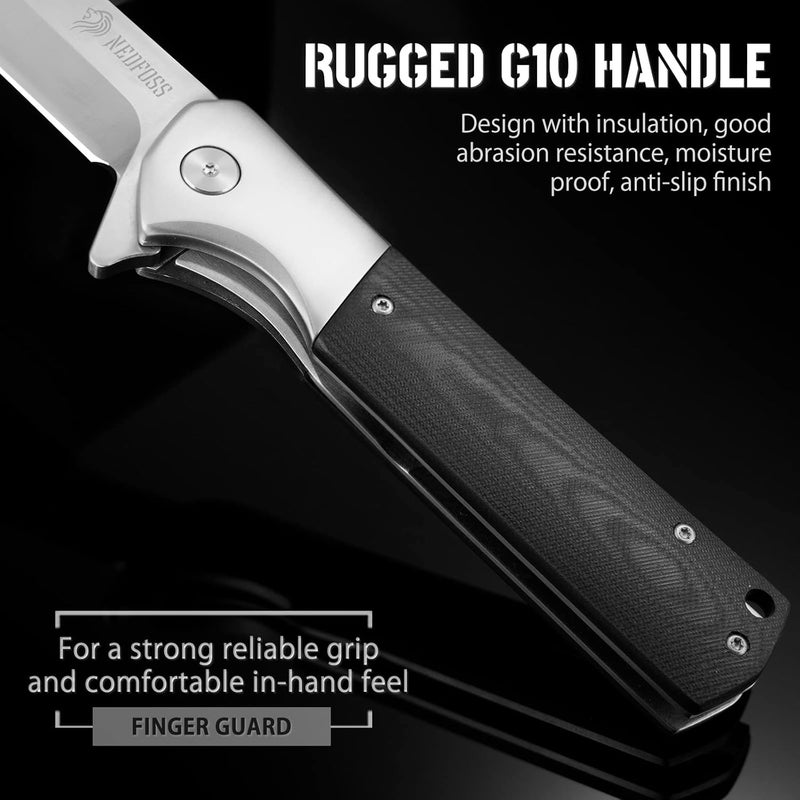 NedFoss BEAST Pocket Knife for Men, 4 inch D2 Steel Blade Folding Knife with Clip, G10 Handle, Safety Liner Lock, Heavy Duty Tactical Knife for Hiking Camping Gifts for Men Women - Image 3