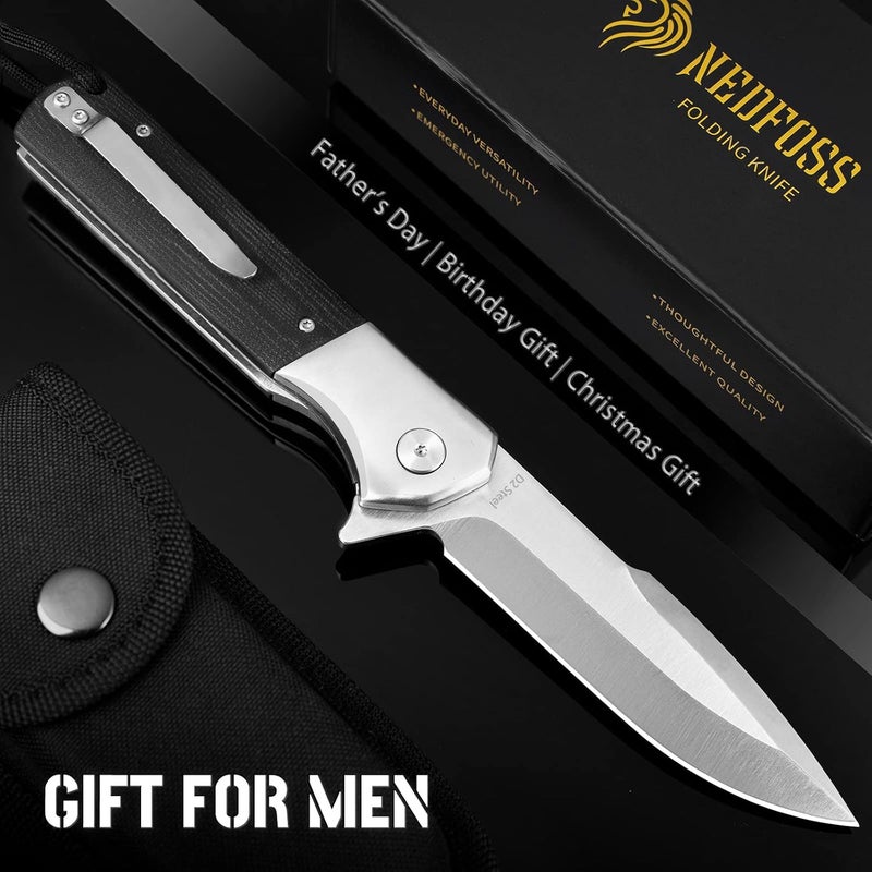 NedFoss BEAST Pocket Knife for Men, 4 inch D2 Steel Blade Folding Knife with Clip, G10 Handle, Safety Liner Lock, Heavy Duty Tactical Knife for Hiking Camping Gifts for Men Women - Image 4