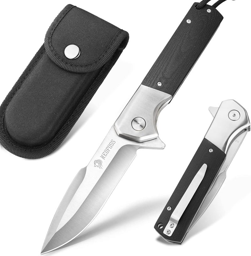 NedFoss BEAST Pocket Knife for Men, 4 inch D2 Steel Blade Folding Knife with Clip, G10 Handle, Safety Liner Lock, Heavy Duty Tactical Knife for Hiking Camping Gifts for Men Women - Image 1