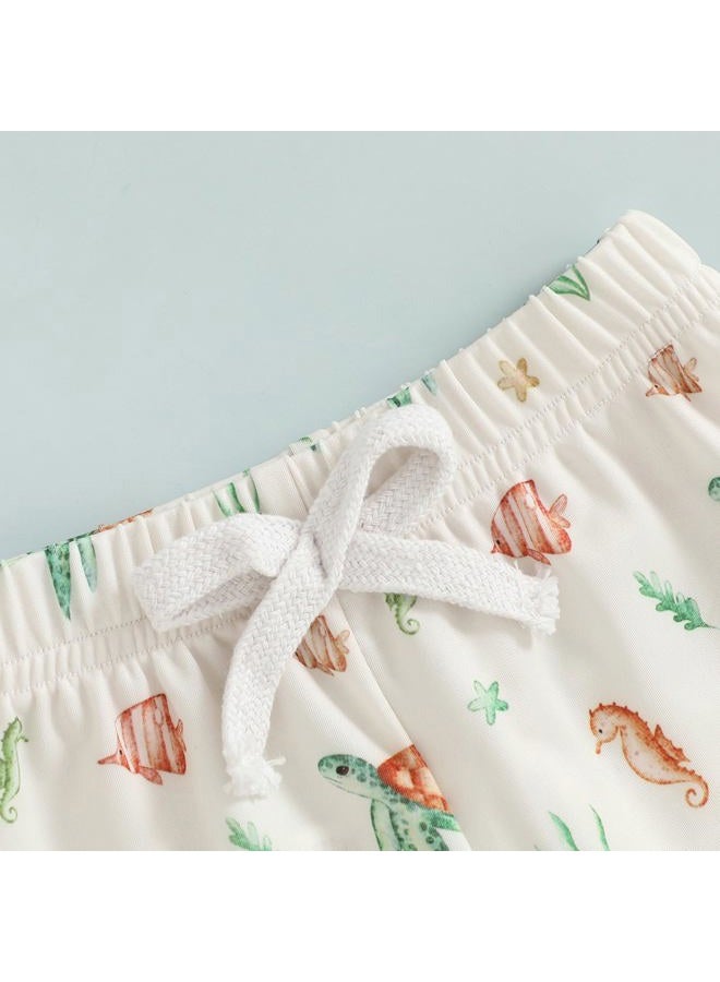 Arvbitana Baby Boy Swim Trunks Toddler Boys Swimsuit Turtle/Shark Print Elastic Beach Board Shorts Bathing Suit Swimwear, Yellow, 3-4 Years - Image 2