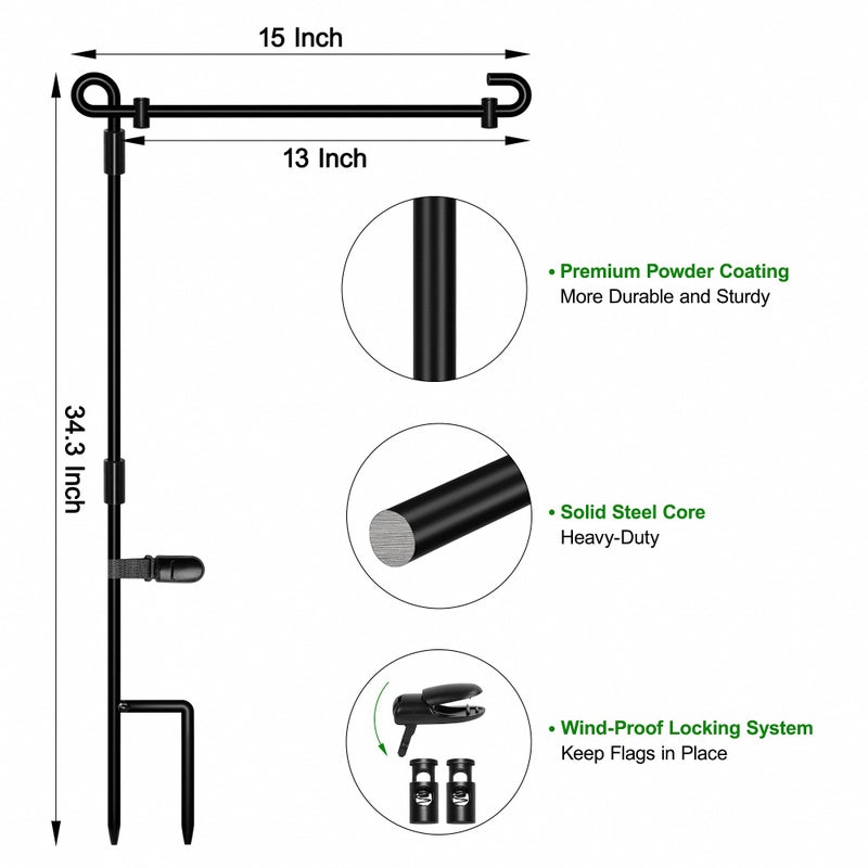 HOOSUN Garden Flag Stand, Premium Garden Flag Pole Holder Metal Wrought Iron Powder-Coated Weather-Proof Paint (2 Pack) with Tiger Clip and Spring Stoppers - Image 3