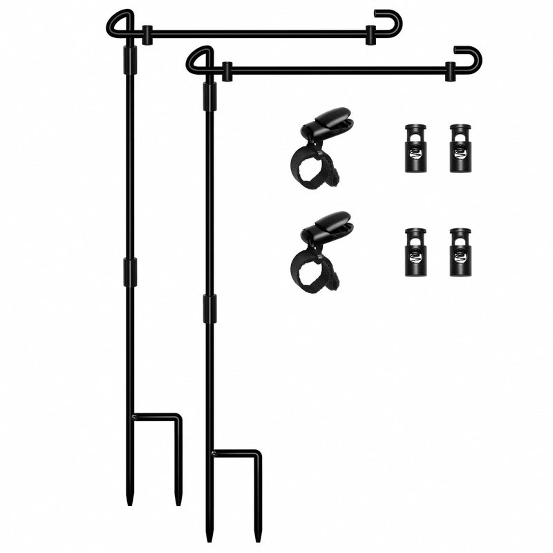 HOOSUN Garden Flag Stand, Premium Garden Flag Pole Holder Metal Wrought Iron Powder-Coated Weather-Proof Paint (2 Pack) with Tiger Clip and Spring Stoppers - Image 1