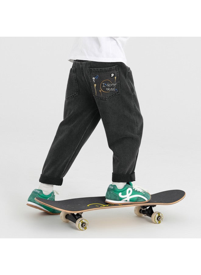 Fun Embroidery】boys' Jeans, Children's Trendy Korean-style Pants, 2025 Spring/autumn Collection, Mid-to-large Kids Casual Trousers - Image 2