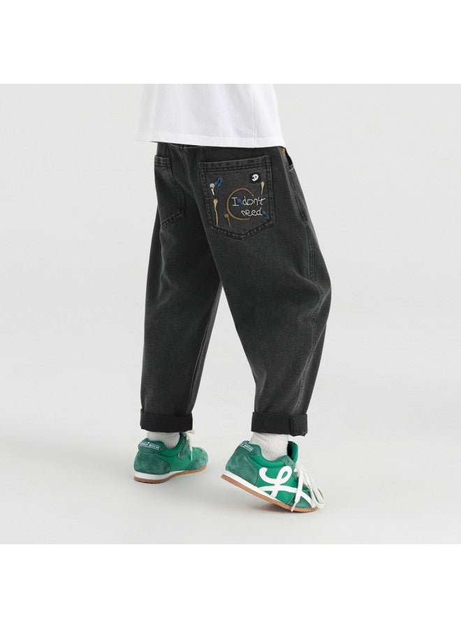 Fun Embroidery】boys' Jeans, Children's Trendy Korean-style Pants, 2025 Spring/autumn Collection, Mid-to-large Kids Casual Trousers - Image 5