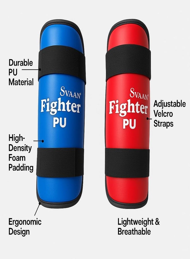 واقيات ساق كاراتيه سفان | واقيات ساق مبطنة بالإسفنج، قابلة للتعديل، مناسبة لتدريبات الكيك بوكسينغ والمبارزة، متينة ومريحة واحترافية، معدات فنون القتال المختلطة | اللون: أحمر | المقاس: كبير | - Image 3
