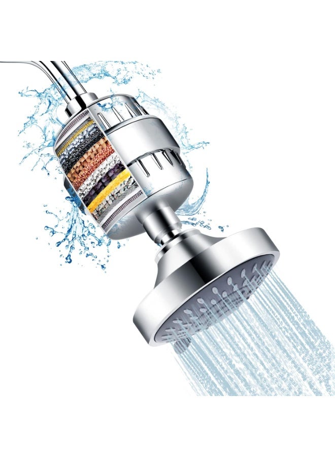 FEEL Shower Head and 15 Stage Shower Filter Combo, High Pressure 5 Spray Settings Filtered Showerhead with Water Softener Filter Cartridge for Hard Water Remove Chlorine and Harmful Substances - Image 1