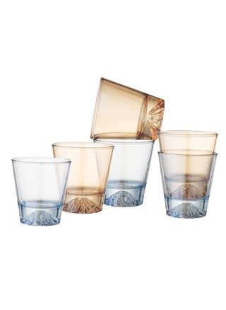 Glass cups set of 6 pieces in transparent honey color and transparent sky blue color. Capacity: 270 ml. Height: 9.5 cm. - pzsku/Z2C2D55B889B9533517D7Z/45/_/1731833294/64370a4e-86ef-4e03-b43e-ce0acd2c7300