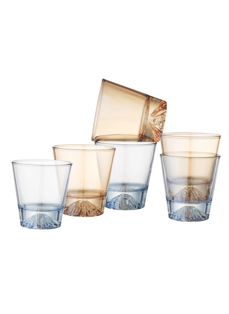 Dania - Glass cups set of 6 pieces in transparent honey color and transparent sky blue color. Capacity: 270 ml. Height: 9.5 cm. - Image 1