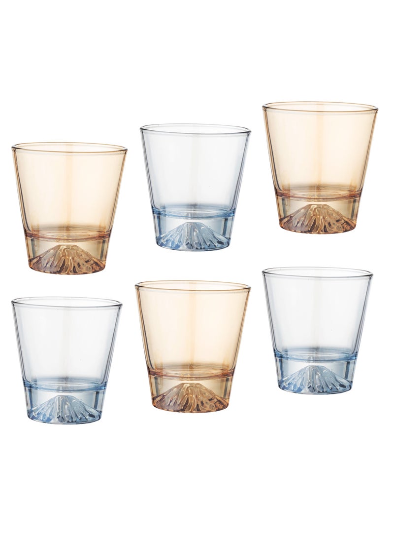 Dania - Glass cups set of 6 pieces in transparent honey color and transparent sky blue color. Capacity: 270 ml. Height: 9.5 cm. - Image 1