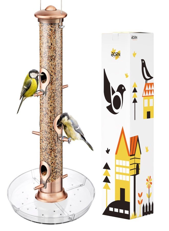iBorn Bird Feeders Seed Catcher for Outside Hanging 6 Port Bird Feeder for Cardinal Birds Aluminium Metal,Brushed Copper Finishing 14 Inch 6 Port (Seed is not Included) - Image 1