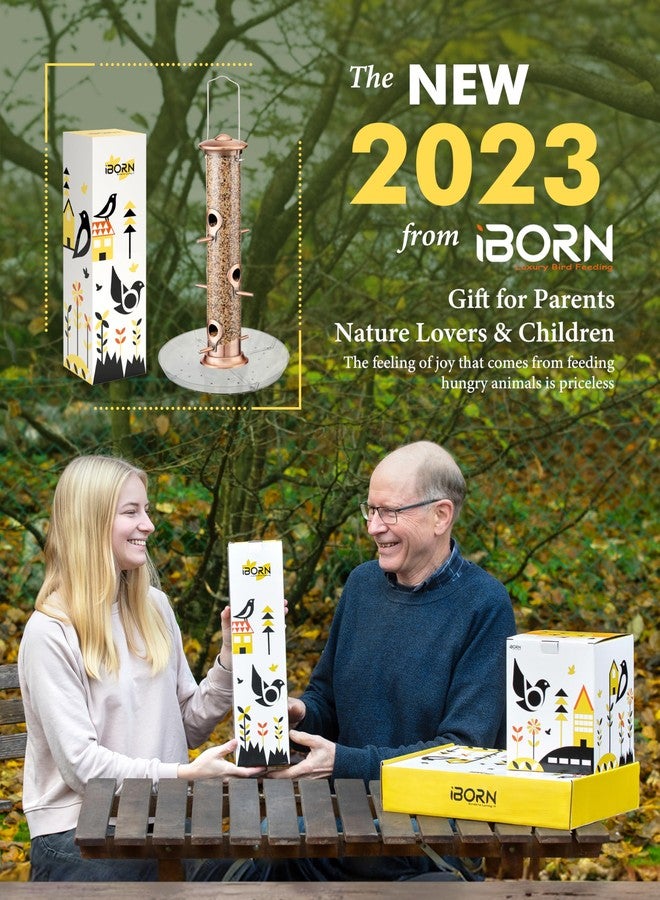 iBorn Bird Feeders Seed Catcher for Outside Hanging 6 Port Bird Feeder for Cardinal Birds Aluminium Metal,Brushed Copper Finishing 14 Inch 6 Port (Seed is not Included) - Image 2