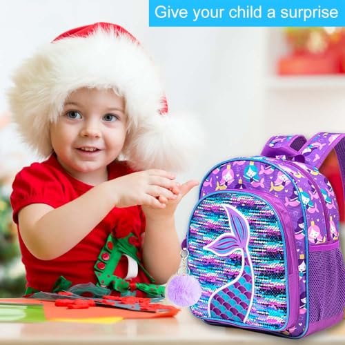 gxtvo Mermaid Backpack for Girls, Toddler Sequin Preschool Bookbag, 12" Cute Cartoon Animal School Bag - Image 2