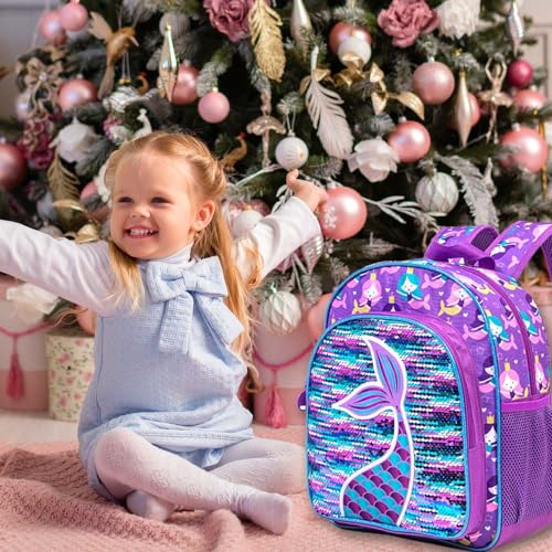 gxtvo Mermaid Backpack for Girls, Toddler Sequin Preschool Bookbag, 12" Cute Cartoon Animal School Bag - Image 3