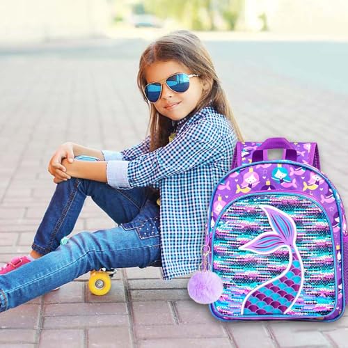 gxtvo Mermaid Backpack for Girls, Toddler Sequin Preschool Bookbag, 12" Cute Cartoon Animal School Bag - Image 5