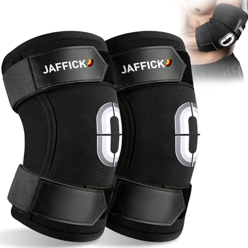 Jaffick Weightlifting Elbow Brace(1 Pair) - Elbow Sleeve with Dual Adjustable Compression Straps for Bench Press, Powerlifting, Pressing, Men & Women (Black, L) - Image 1