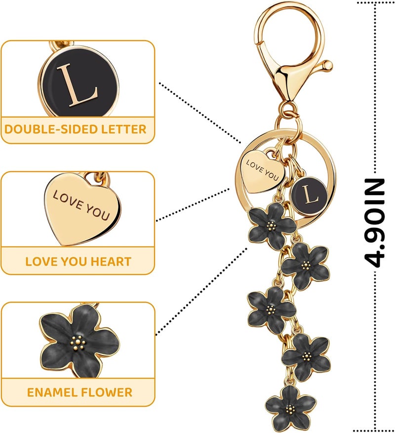 Suweibuke Cute Initial Letter Keychain with Love You Heart, Enamel Flower Charm for Key Handbag Backpack - Women Girls Gifts - Image 1
