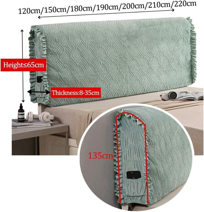 Crystal Velvet Bed Head Double Single Queen King Size All Inclusive Bed Headboard Slip Thicken Cotton Bed Backrest Protector Dustproof for Bedroom Decoration Blue-190cm (Green 12cm) - Image 4