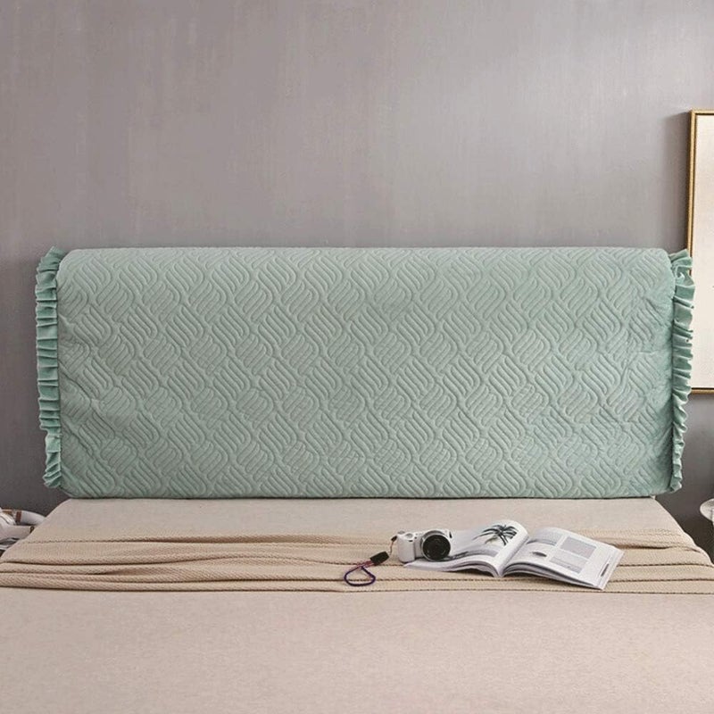 Crystal Velvet Bed Head Double Single Queen King Size All Inclusive Bed Headboard Slip Thicken Cotton Bed Backrest Protector Dustproof for Bedroom Decoration Blue-190cm (Green 12cm) - Image 1