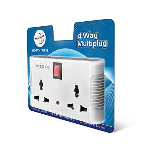 Wipro 4 Way Multiplug Adaptor with 2 Universal Sockets |Inbuilt Surge Protection & Power supply Indicator | Compact & Light weight | 6Amp Multiplug socket for Home, Office | Pack of 6 (White) - Image 1