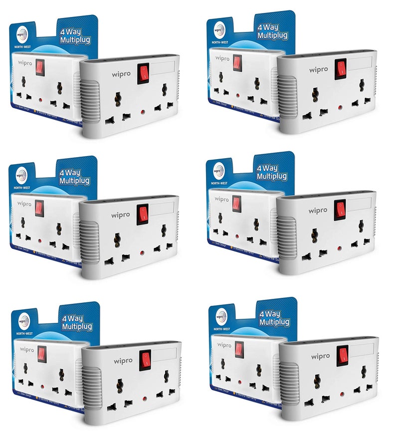 Wipro 4 Way Multiplug Adaptor with 2 Universal Sockets |Inbuilt Surge Protection & Power supply Indicator | Compact & Light weight | 6Amp Multiplug socket for Home, Office | Pack of 6 (White) - Image 2
