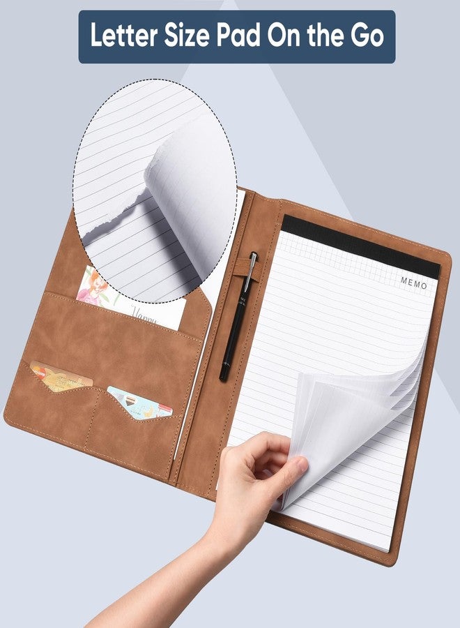 Pacific Mailer Padfolio Portfolio Leather Binder, Interview Legal Document Organizer, Business Card Holder Included Letter Sized Writing Pad [Brown, Piano Noir Faux Leather Matte Finish] - Image 4