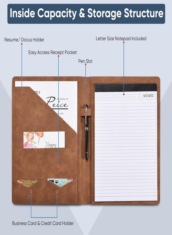 Pacific Mailer Padfolio Portfolio Leather Binder, Interview Legal Document Organizer, Business Card Holder Included Letter Sized Writing Pad [Brown, Piano Noir Faux Leather Matte Finish] - Image 3