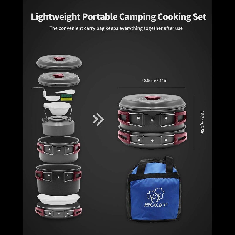 Bulin Bulin 13Pcs Camping Cookware Mess Kit, Nonstick Backpacking