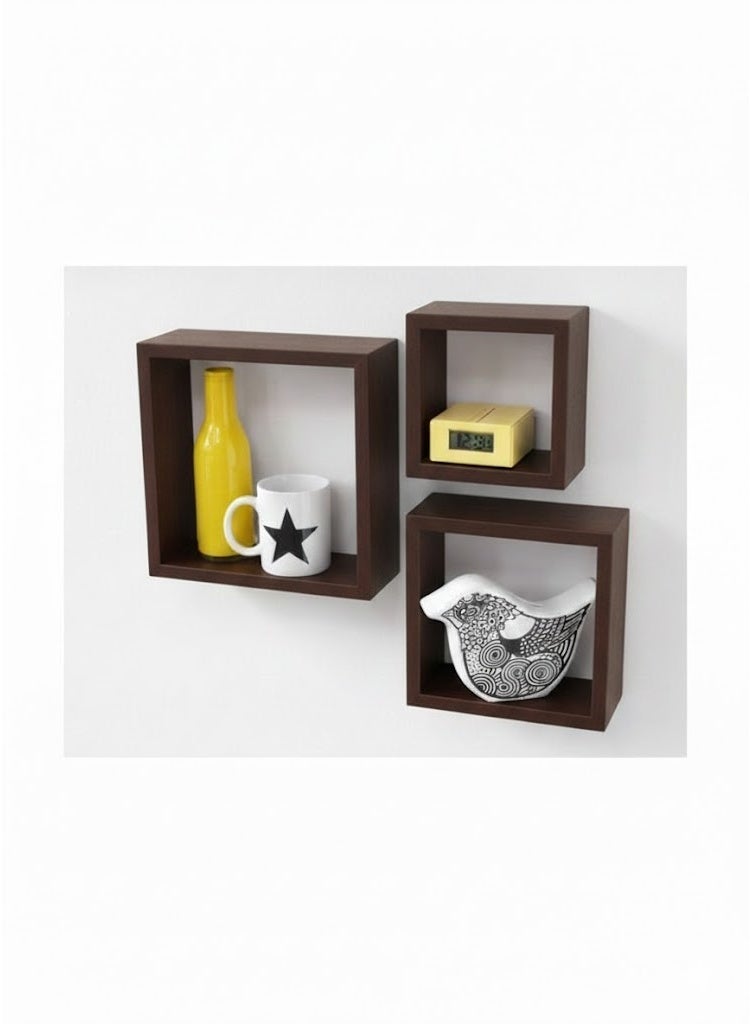 3 قطع رفوف حائط خشبية مربعة ديكور - Image 1