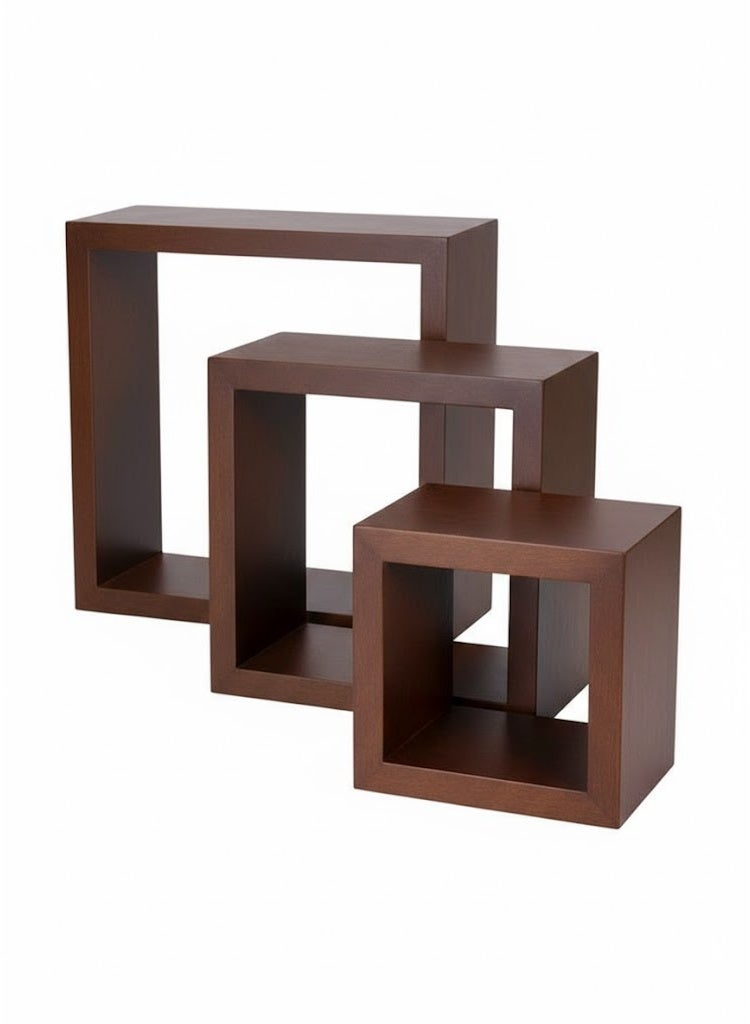 3 قطع رفوف حائط خشبية مربعة ديكور - Image 2
