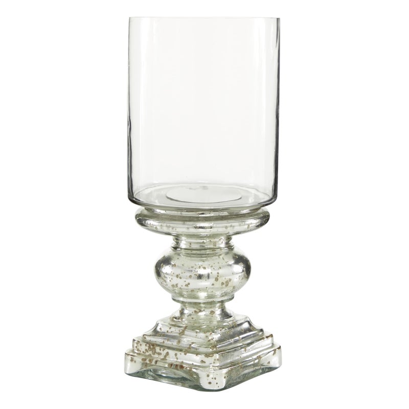 Deco 79 Glass Handmade Turned Style Pillar Hurricane Lamp with Faux Mercury Glass Finish, 6" x 6" x 16", Silver - Image 4
