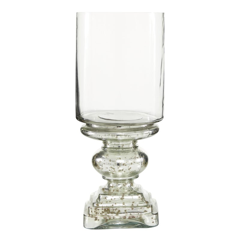 Deco 79 Glass Handmade Turned Style Pillar Hurricane Lamp with Faux Mercury Glass Finish, 6" x 6" x 16", Silver - Image 3