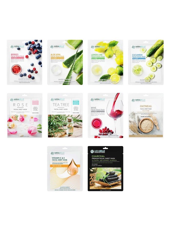 MIRABELLE Cosmetics Korea Glossy Skin Facial Sheet Mask Combo Pack Of 10  - Image 1