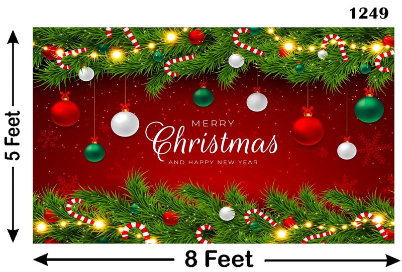 Backdropon Merry Christmas & Happy New Year Backdrop Red Plaid Christmas Background Reindeer Santa Claus Snowflakes Banner for Holiday Winter Family Party Decor Size 5Feet Height & 8Feet Width(5 * 8) - Image 3