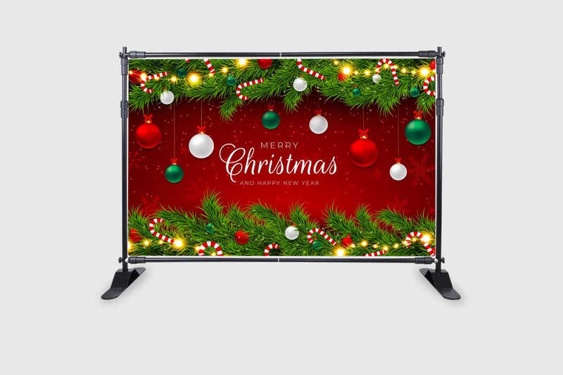 Backdropon Merry Christmas & Happy New Year Backdrop Red Plaid Christmas Background Reindeer Santa Claus Snowflakes Banner for Holiday Winter Family Party Decor Size 5Feet Height & 8Feet Width(5 * 8) - Image 2